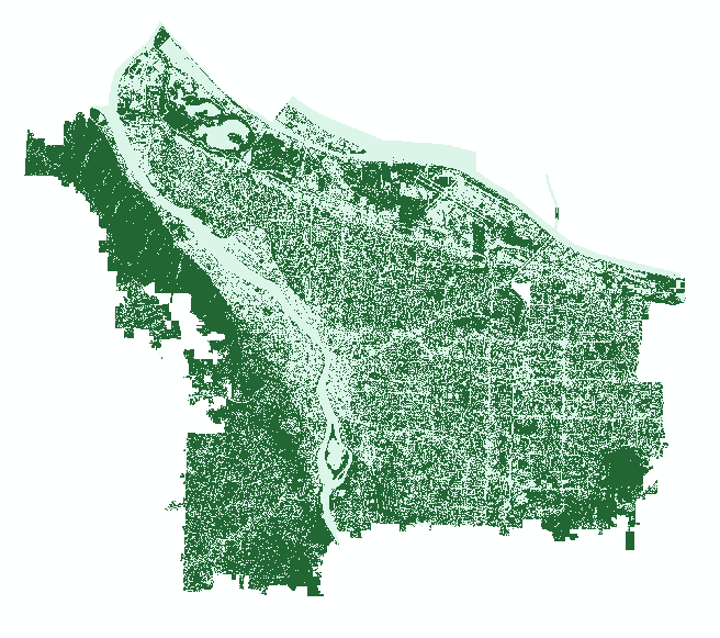 The Normalized Differentiated Vegetation Index of the NAIP composite reclassified using a threshold.