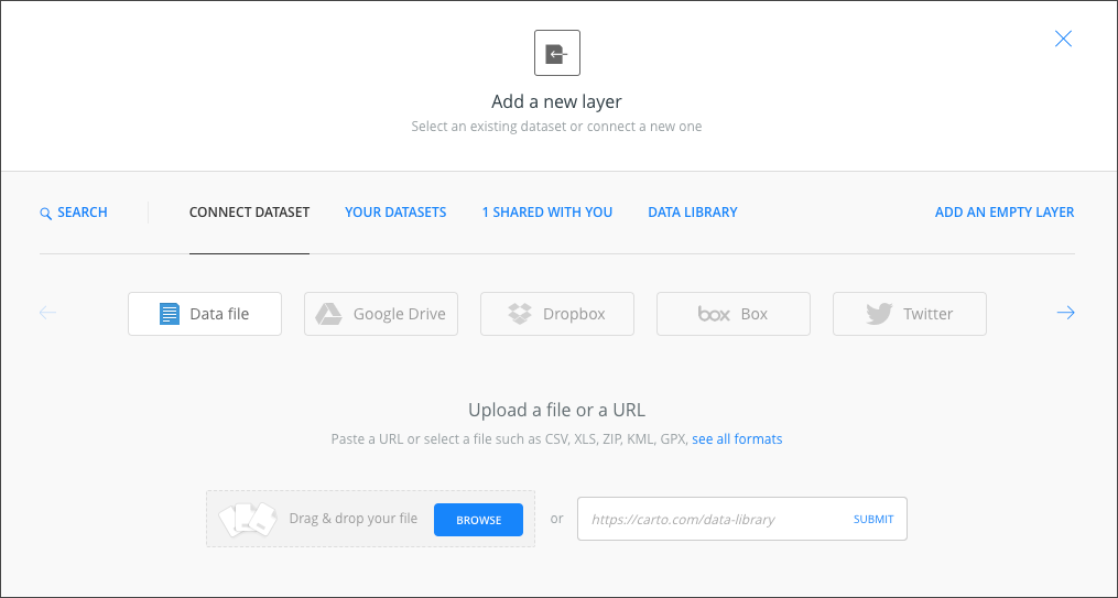 Carto Builder data upload screen