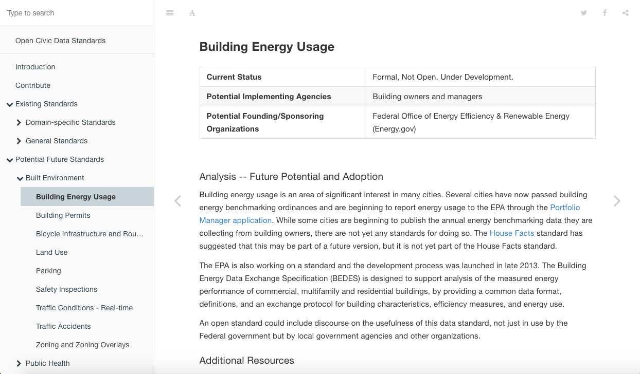 Potential Standard, Building Energy Usage, Open Civic Data Standards by Azavea