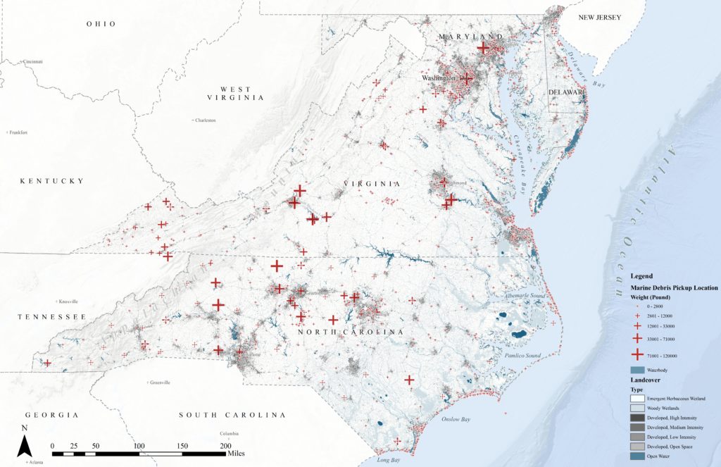 Distribution of midatlantic total marine debris