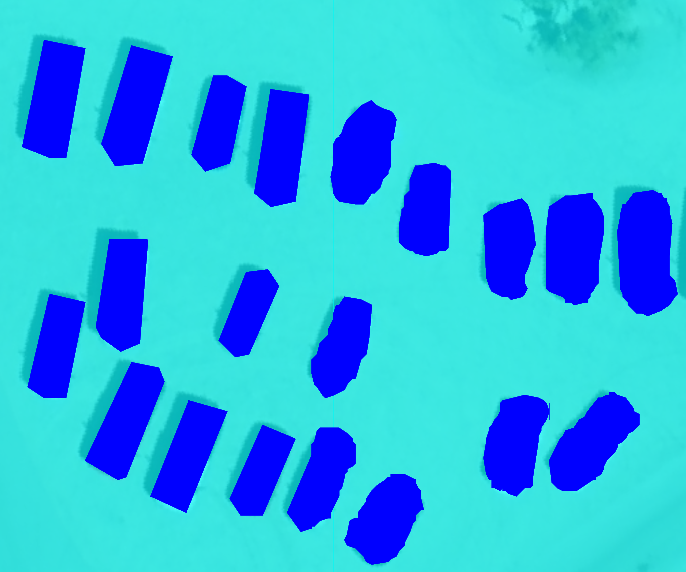 various purple polygons on a square of blue