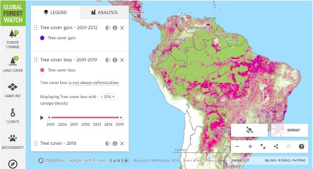 Screenshot of the Global Forest Watch application.