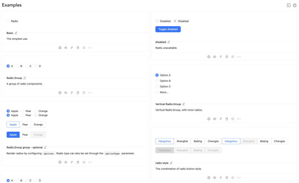 Screenshots of a variety of buttons 