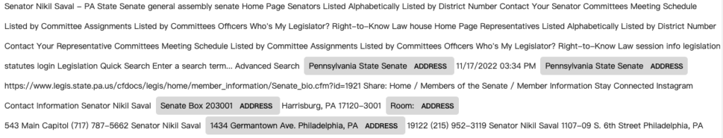 A sample prediction generated by Address Model