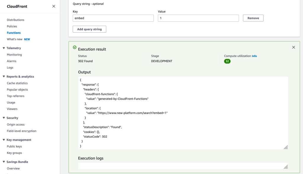 A screenshot depicting the built-in function testing tool in AWS console. 
