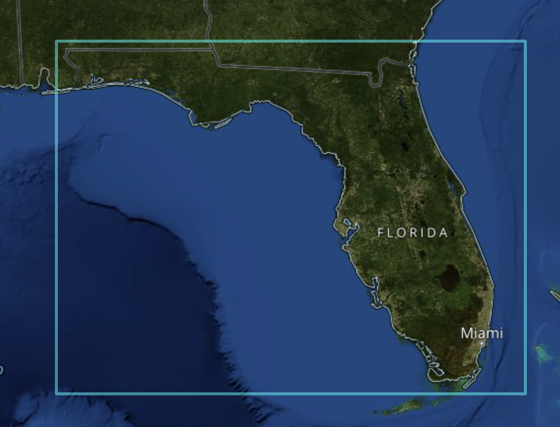 A screenshot of the state of Florida with a large box outlining the whole area around the state. 