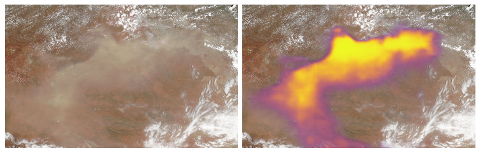 Aerial image depicting a sandstorm that is picked up by a sensor. 