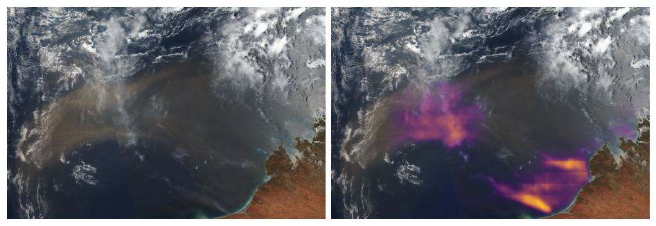 Aerial image depicting a sandstorm that is picked up by a sensor. 