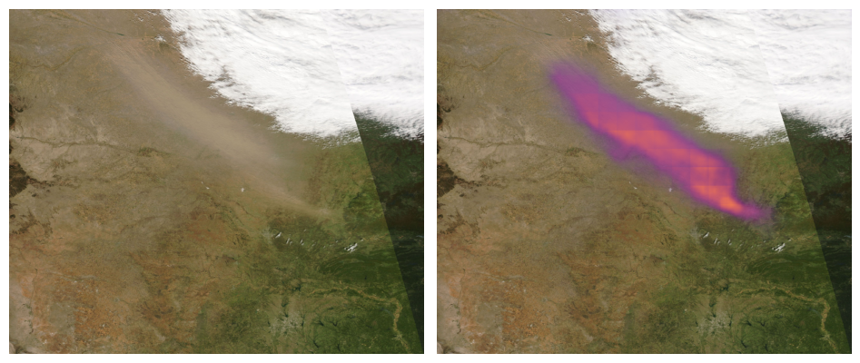 MODIS image depicting a sandstorm that is picked up by a sensor. 