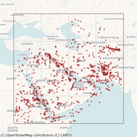 The same map outline used earlier, with labels from the training depicted through centroids of individual polygons. 