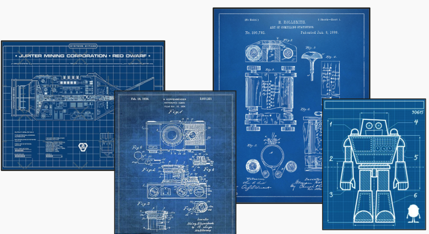 A collection of blueprints.