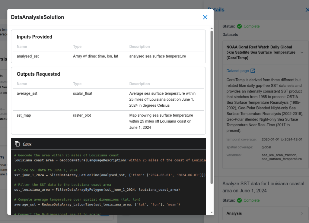 A screenshot demonstrating detailed provenance information for generated answers. 